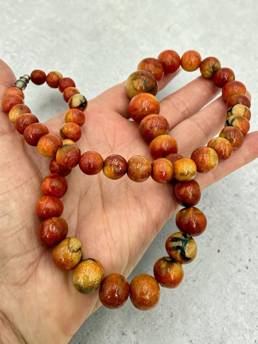 Vintage Chunky Apple Coral Graduated Bead Necklace 18” 80g Barrel Clasp Boho Lux - Picture 14 of 17